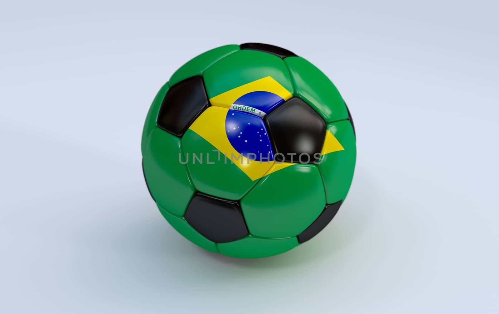 Brazil flag on soccer, football ball on white background