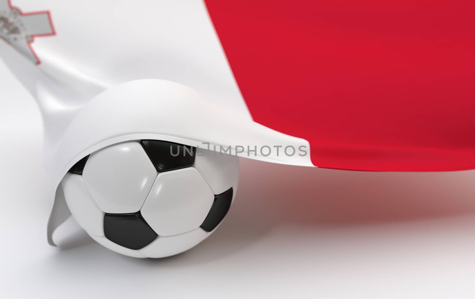 Malta flag and soccer ball on white backgrounds
