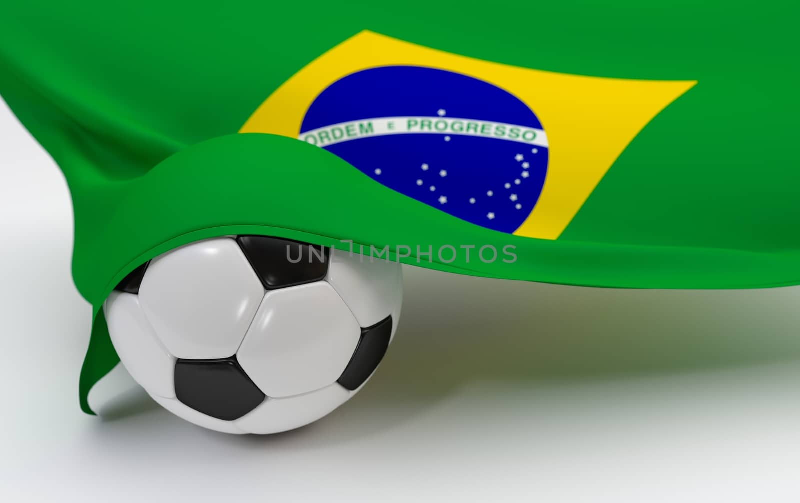 Brazil flag and soccer ball on white backgrounds