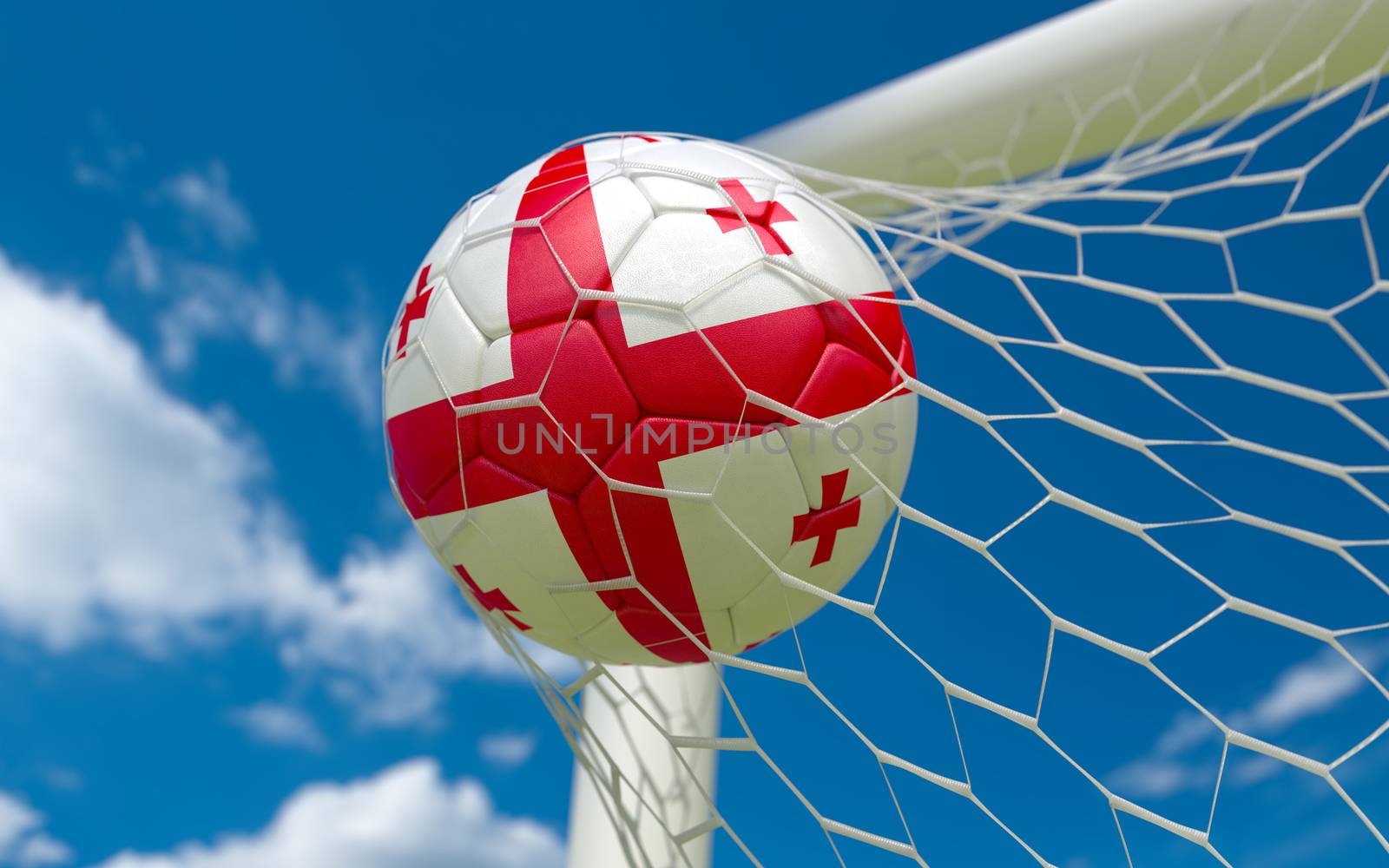 Georgia flag and soccer ball, football in goal net