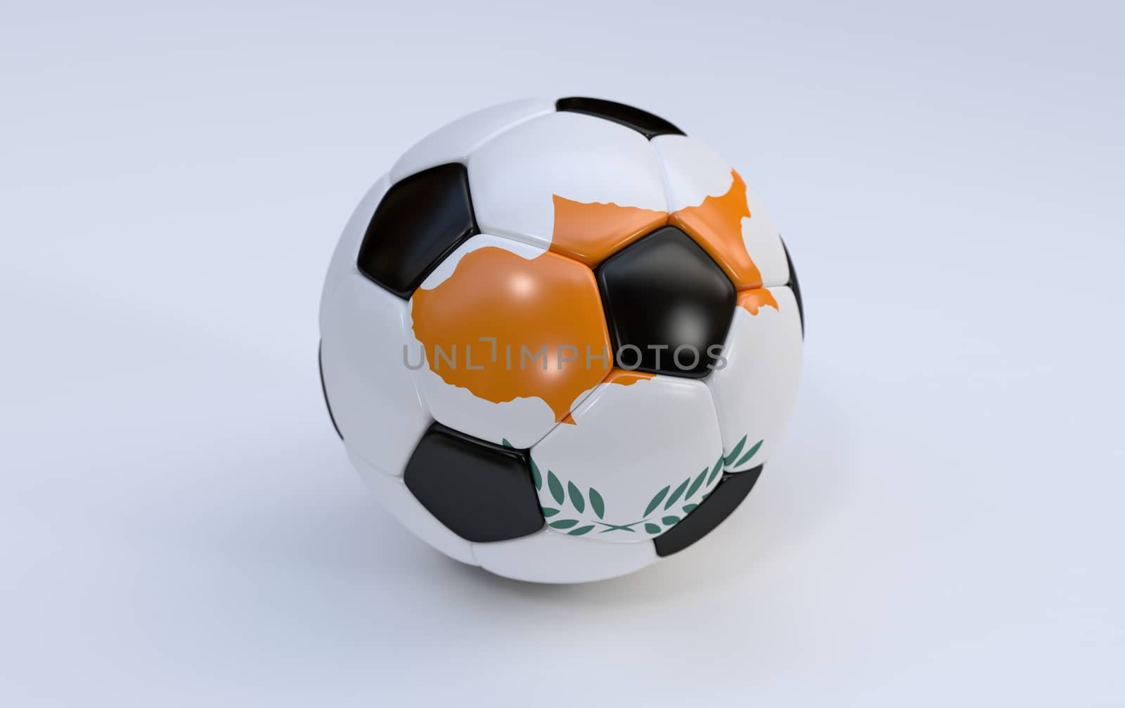 Cyprus flag on soccer, football ball on white background