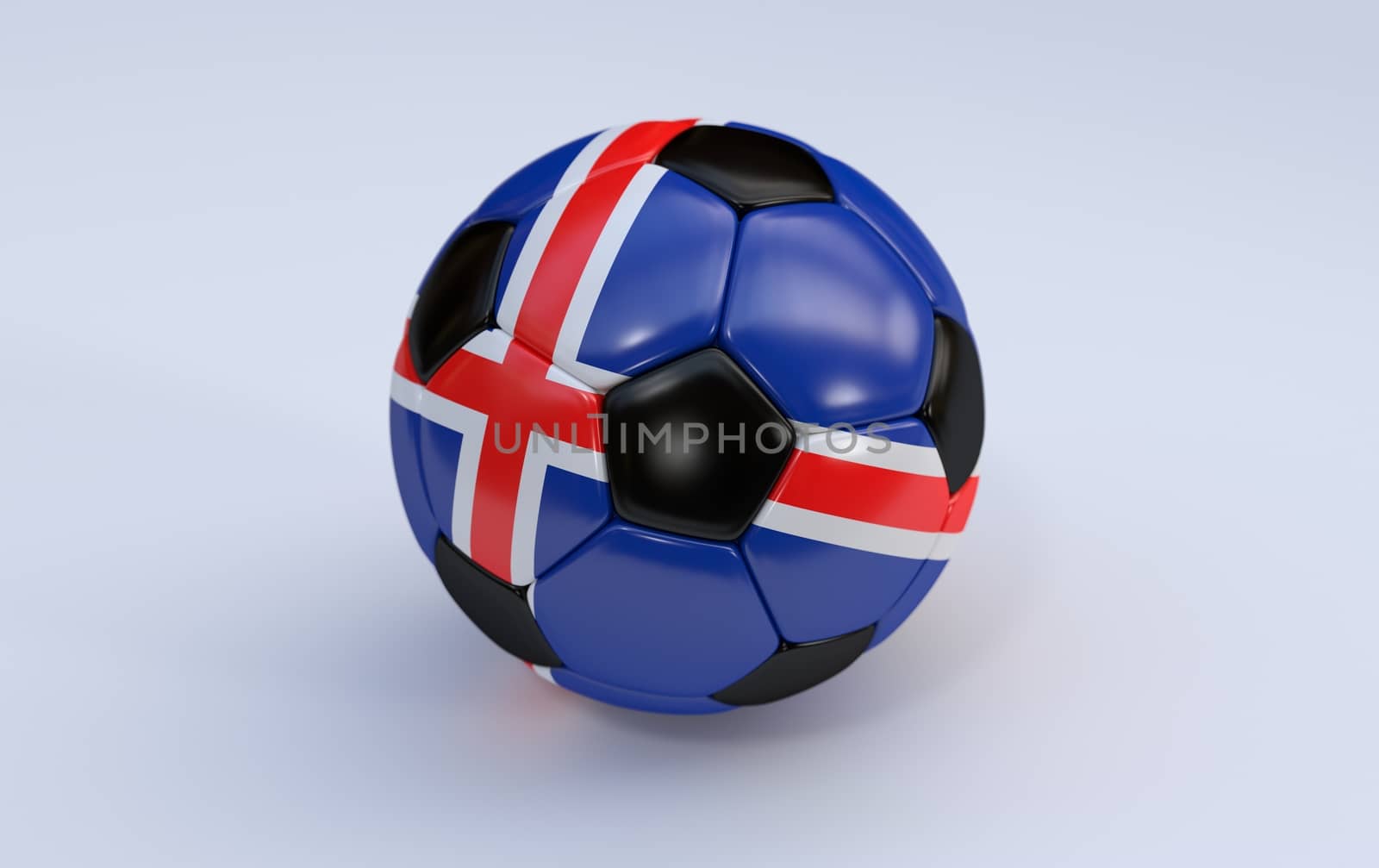 Iceland flag on soccer, football ball on white background