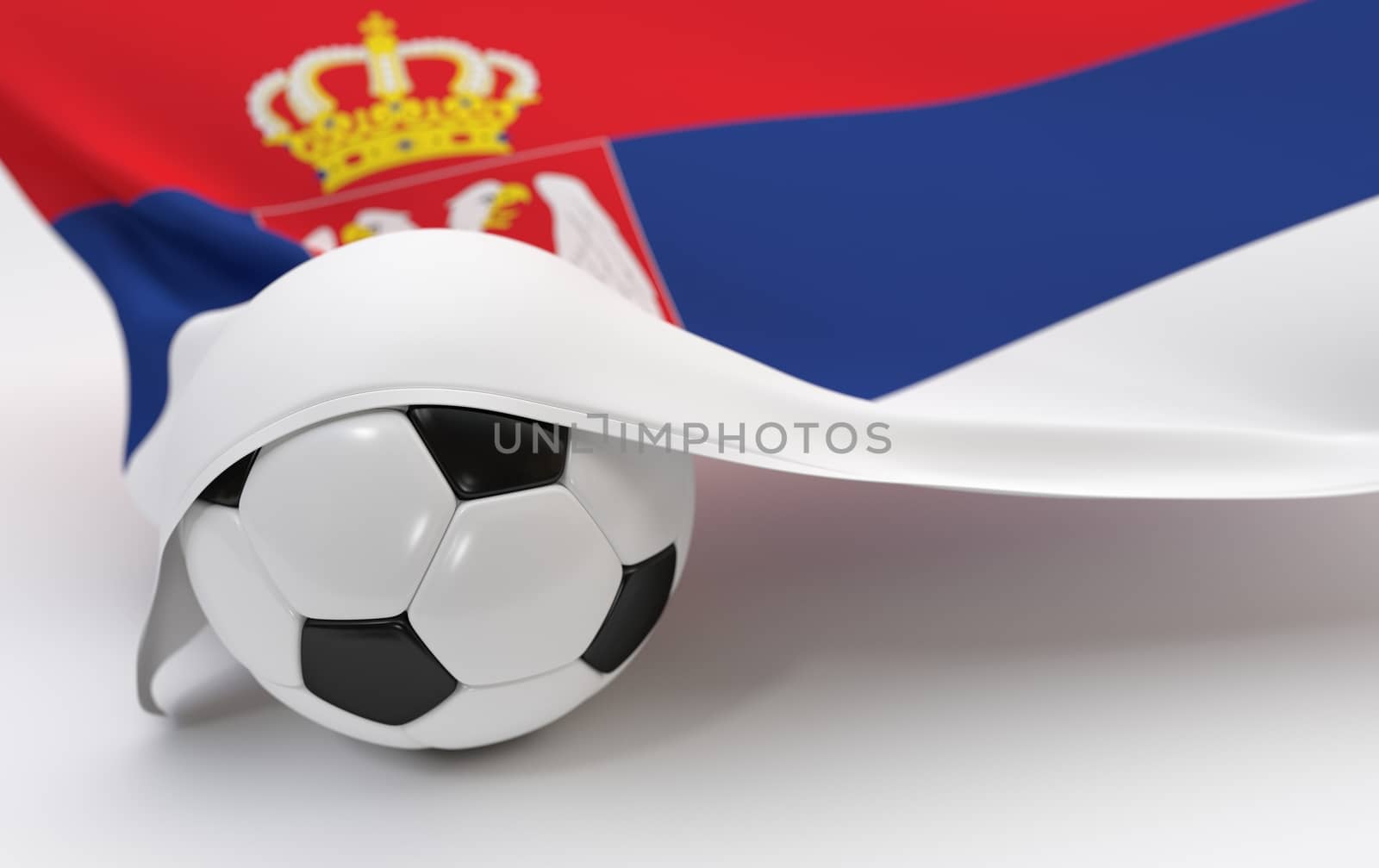 Serbia flag and soccer ball on white backgrounds