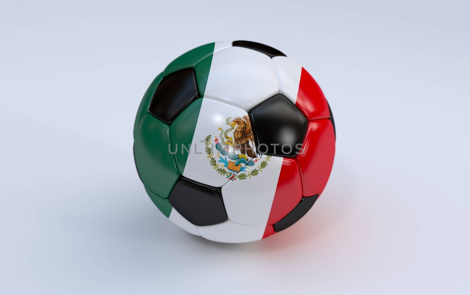 Mexican flag on soccer, football ball on white background