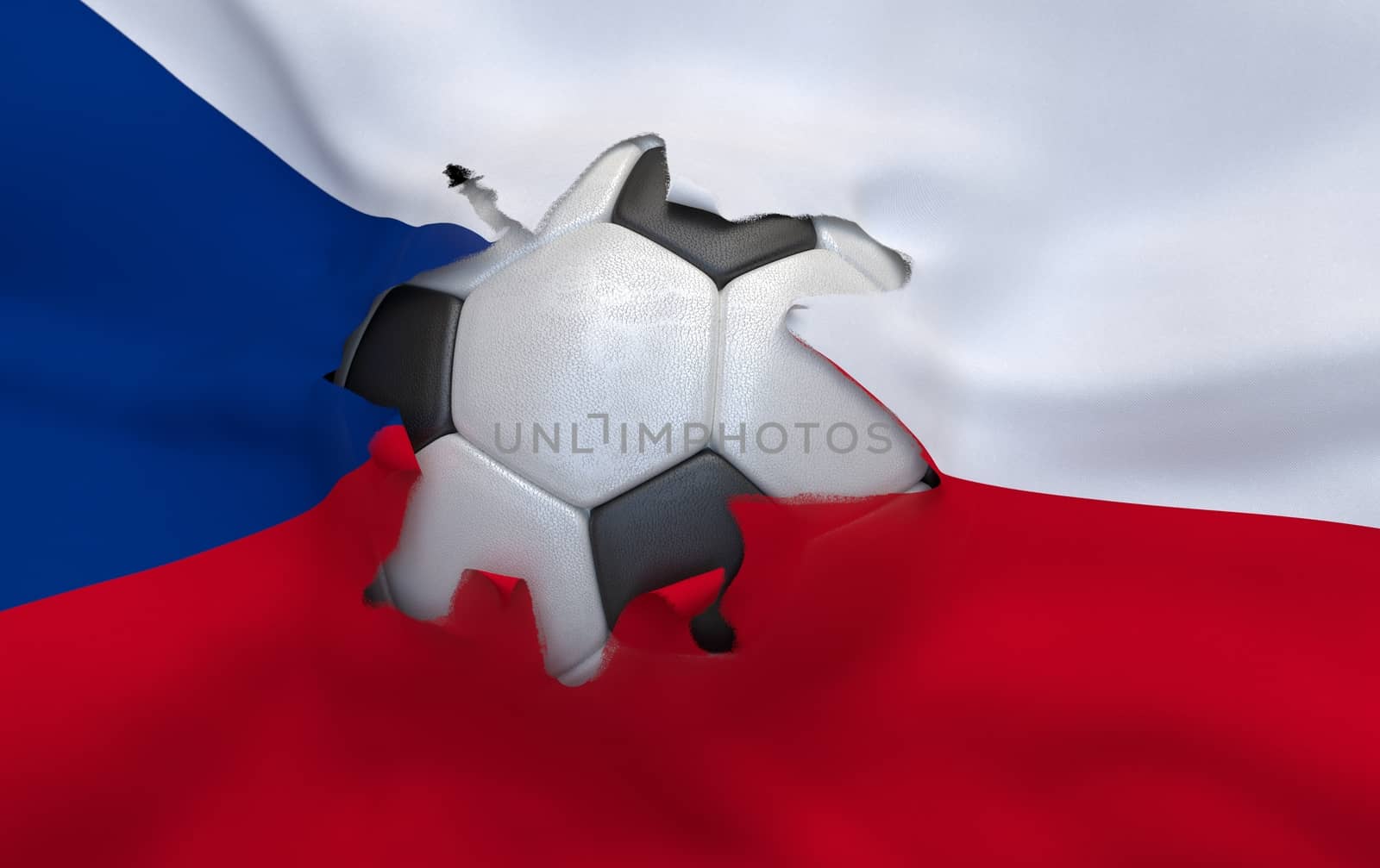 Flag of Czech Republic and soccer ball, hole in flag