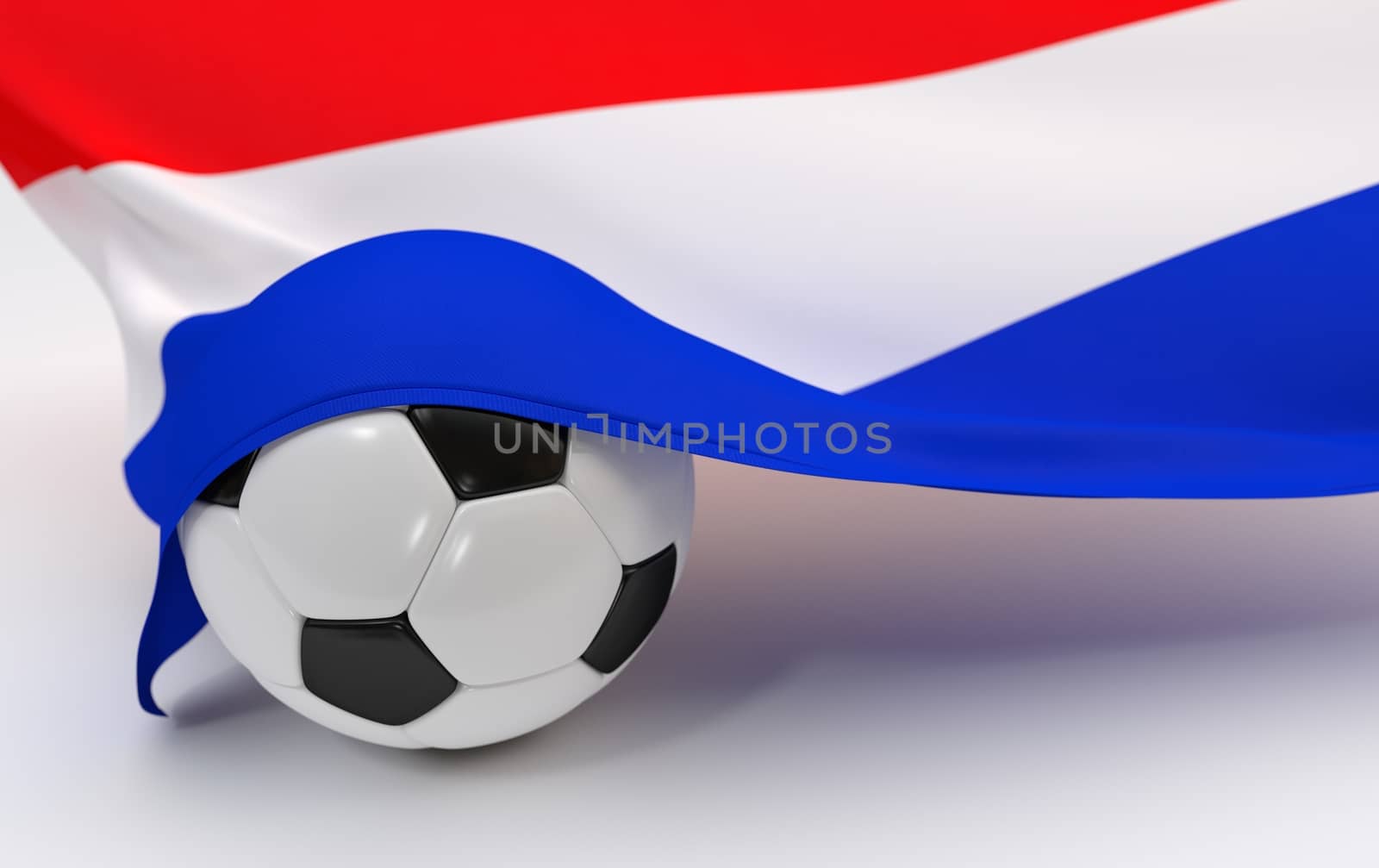 Netherlands flag and soccer ball on white backgrounds