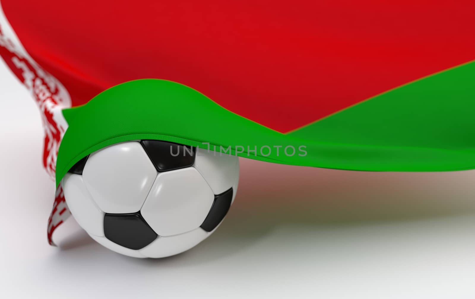 Belarus flag and soccer ball on white backgrounds