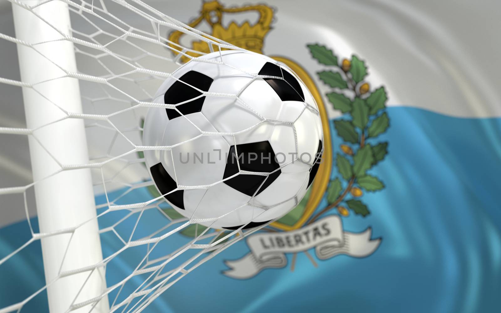 Flag of San Marino and soccer ball in goal net by Barbraford