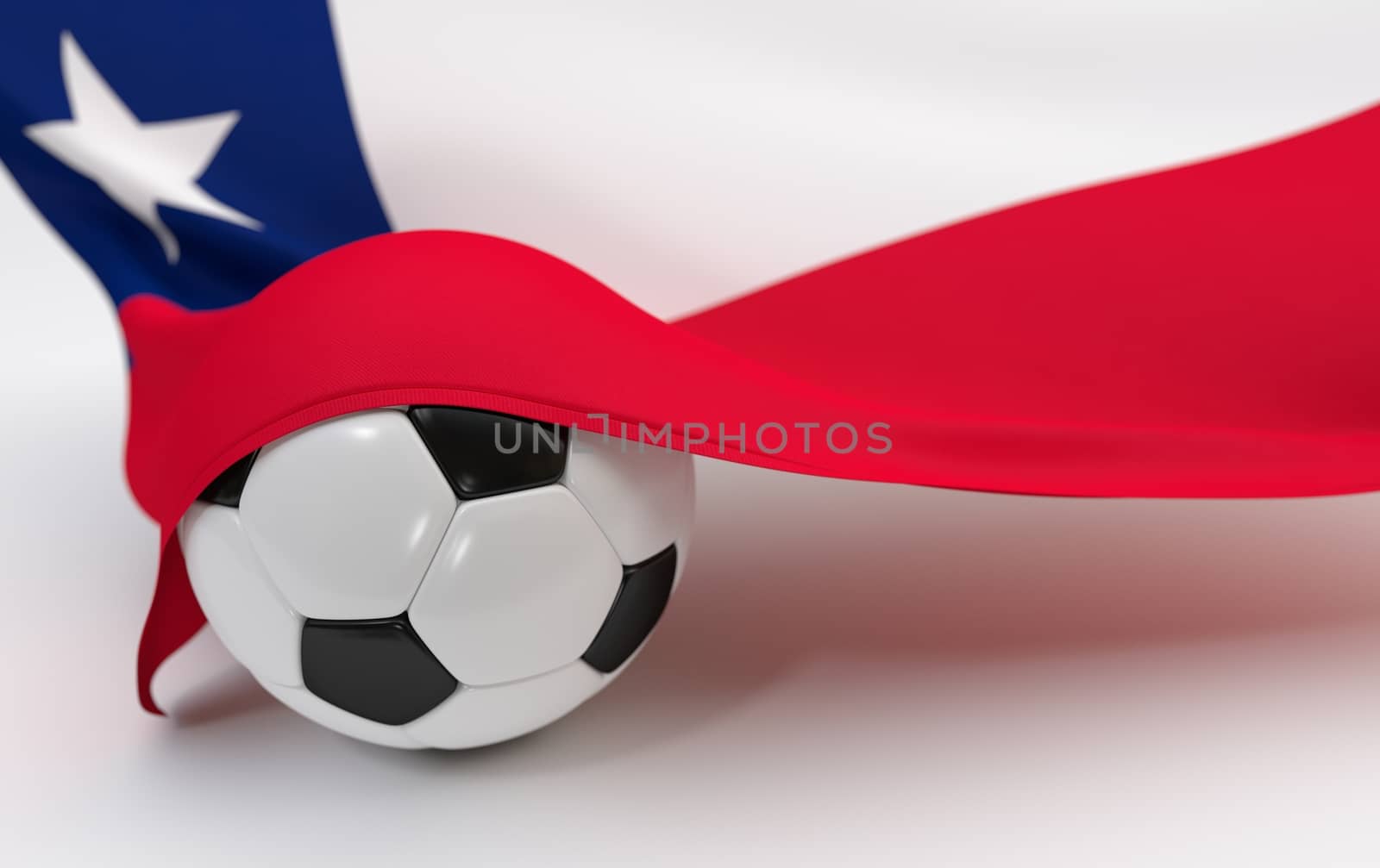 Chile flag and soccer ball on white backgrounds