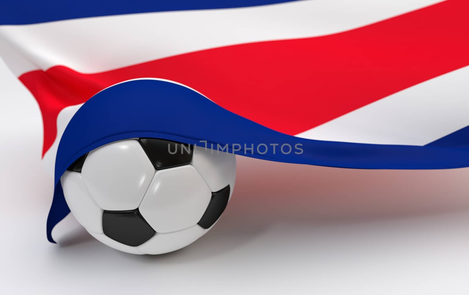Costa Rica flag and soccer ball on white backgrounds