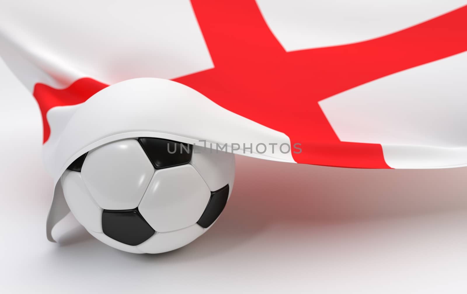 England flag and soccer ball on white backgrounds