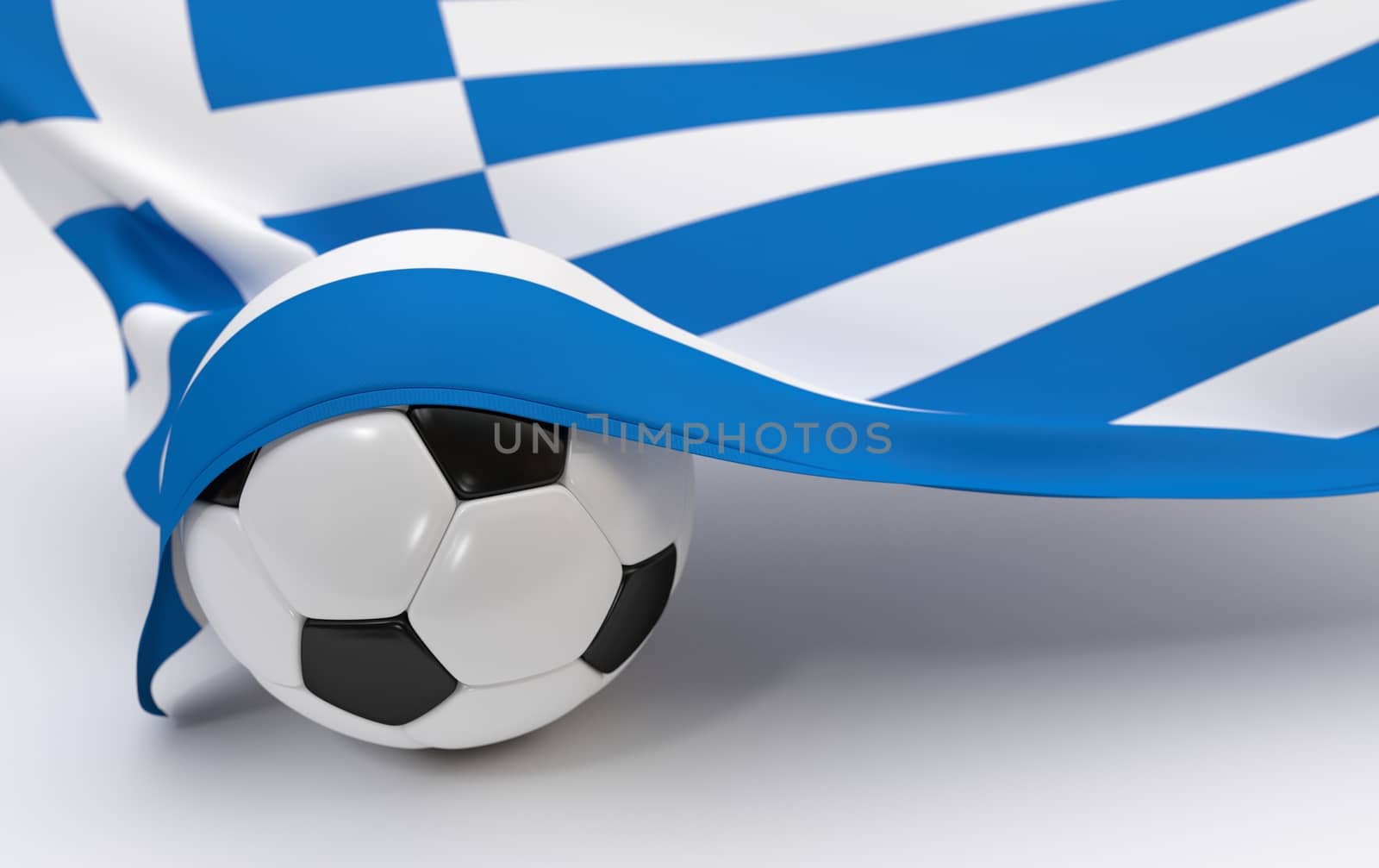 Greece flag and soccer ball on white backgrounds