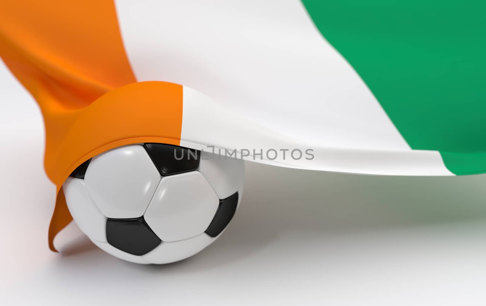 Ivory Coast flag and soccer ball on white backgrounds