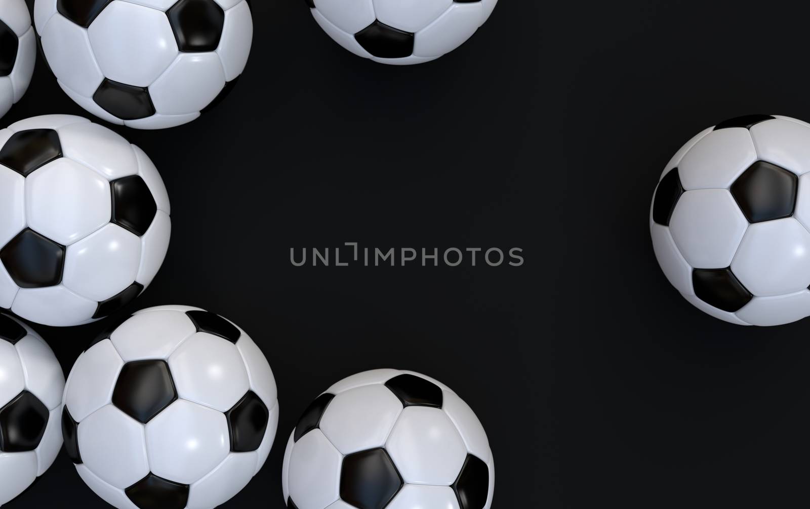 Championship soccer, football balls on black background