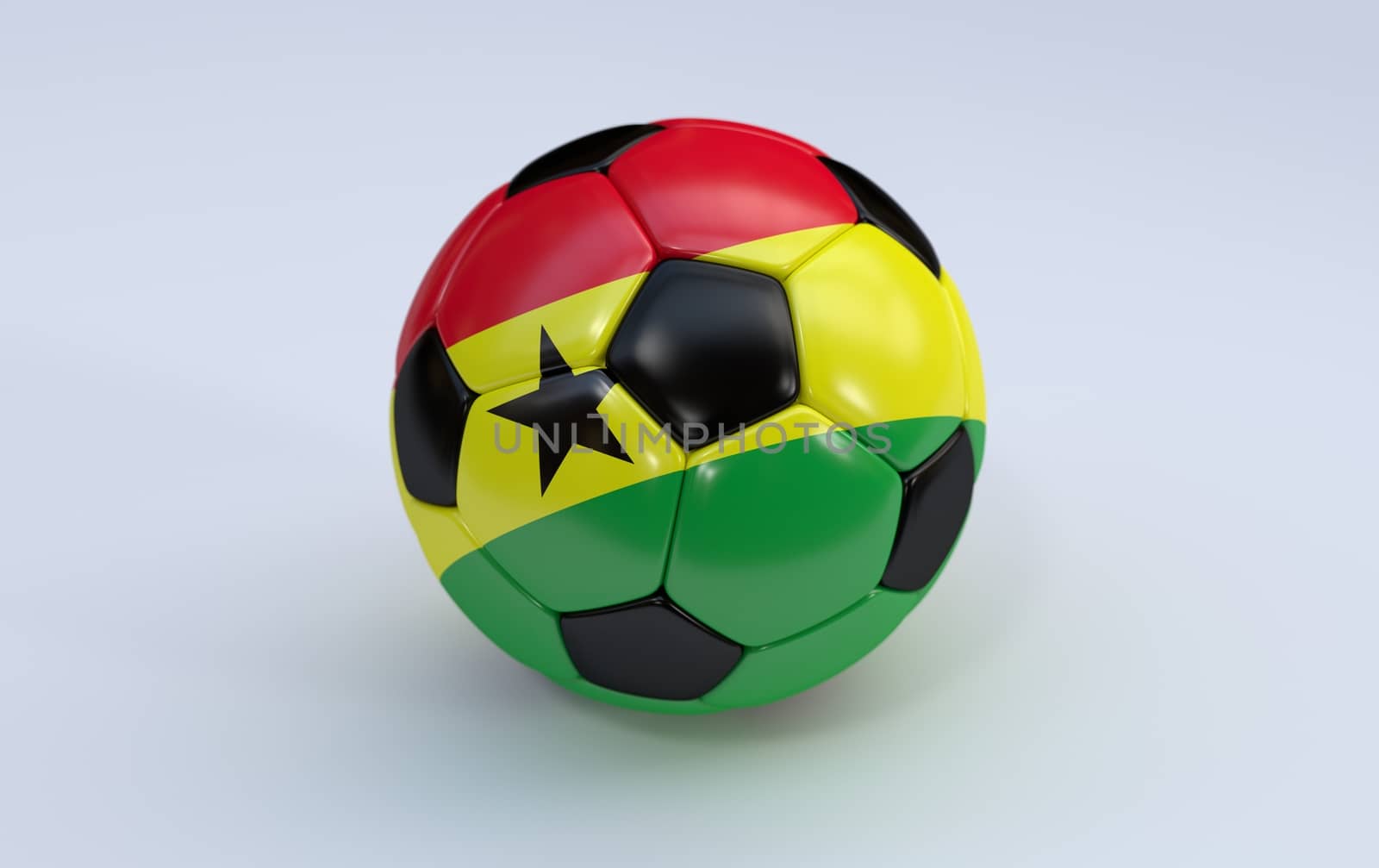 Ghana flag on soccer, football ball on white background