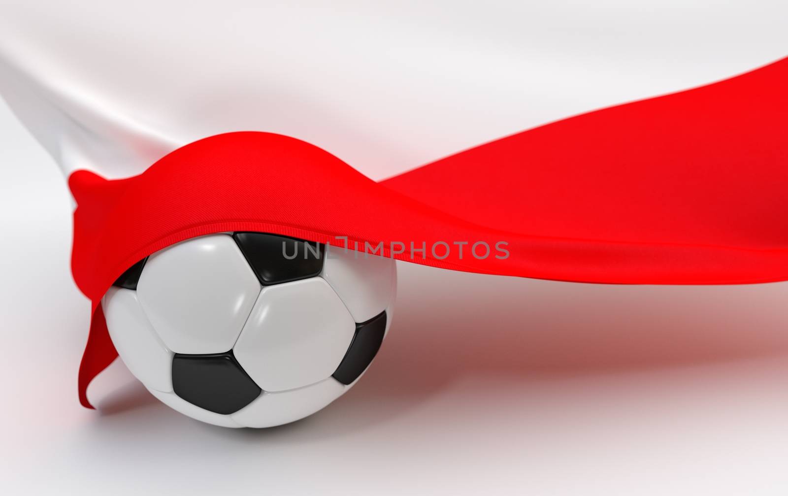 Poland flag and soccer ball on white backgrounds