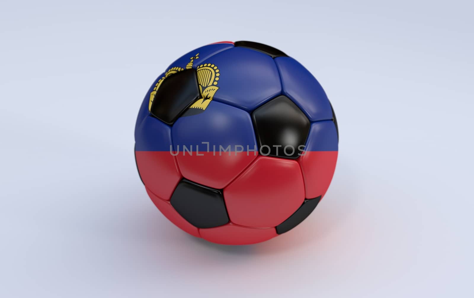 Liechtenstein flag on soccer, football ball on white background