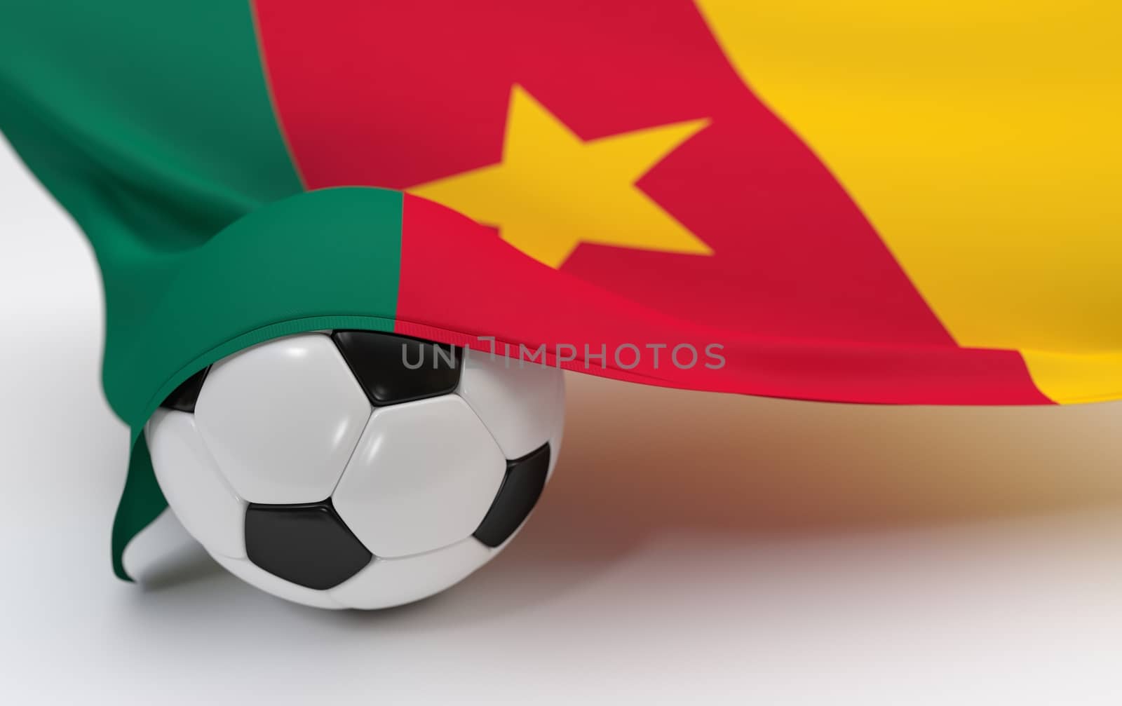 Cameroon flag and soccer ball on white backgrounds