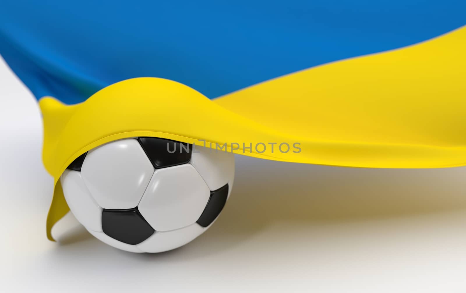 Ukraine flag and soccer ball on white backgrounds