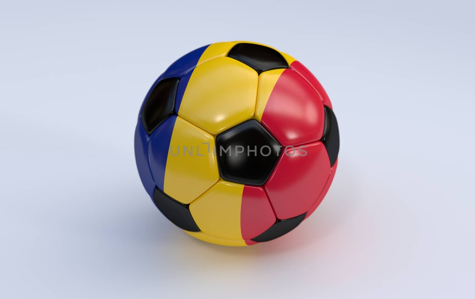 Romania flag on soccer, football ball on white background