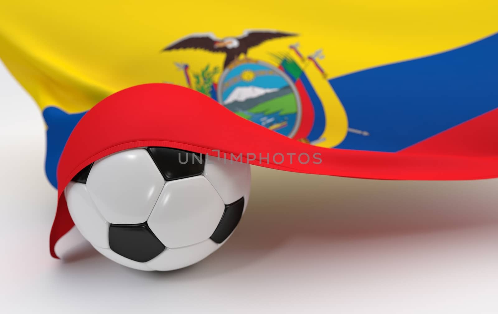 Ecuador flag and soccer ball on white backgrounds