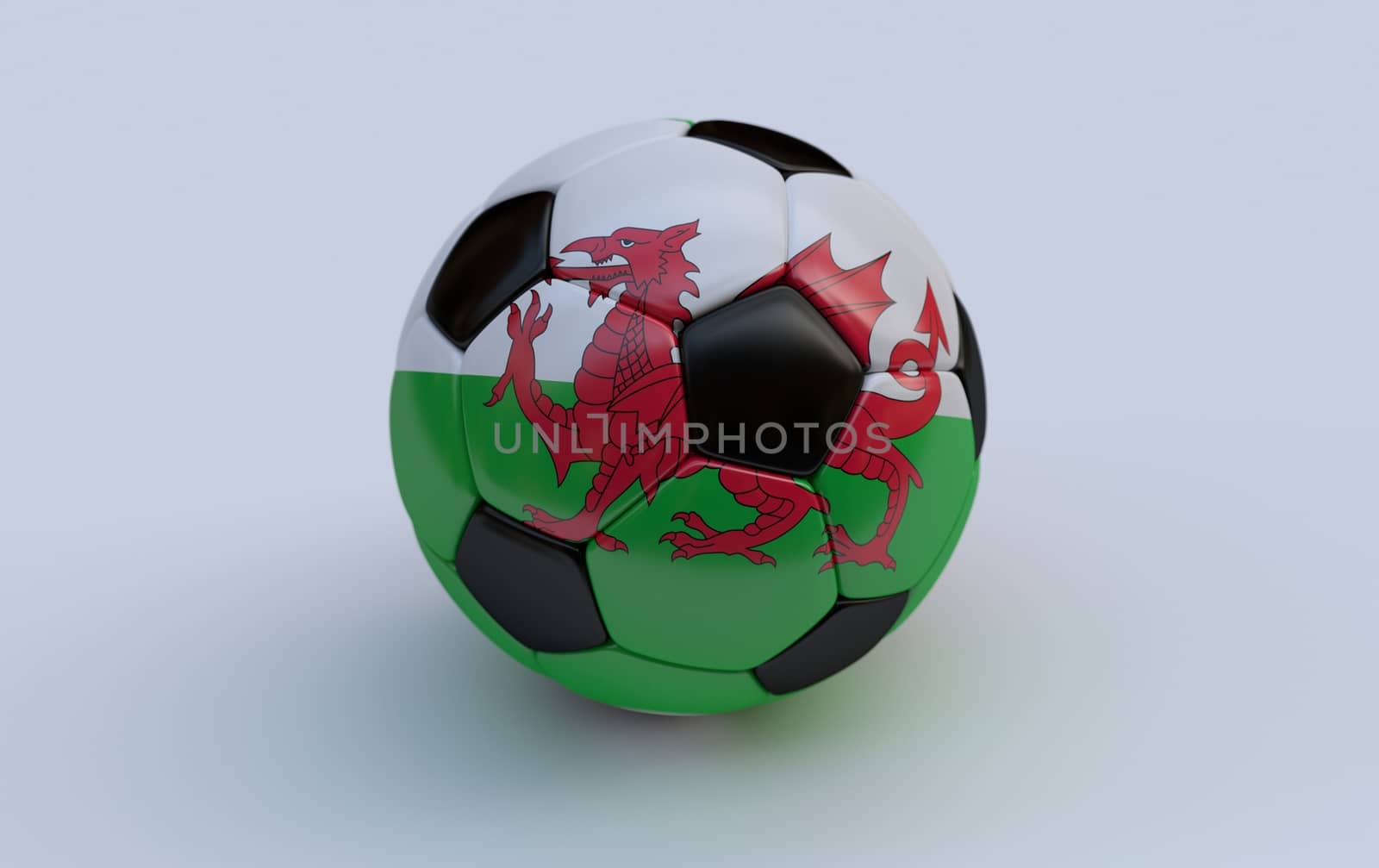 Wales flag on soccer, football ball on white background