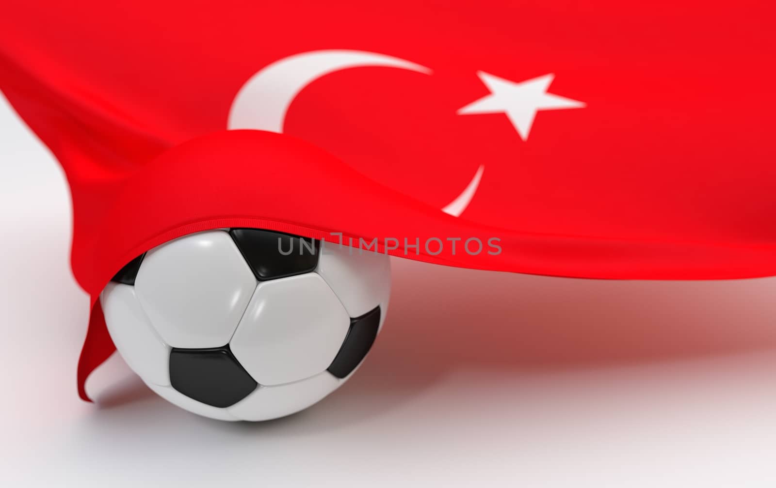 Turkey flag and soccer ball on white backgrounds