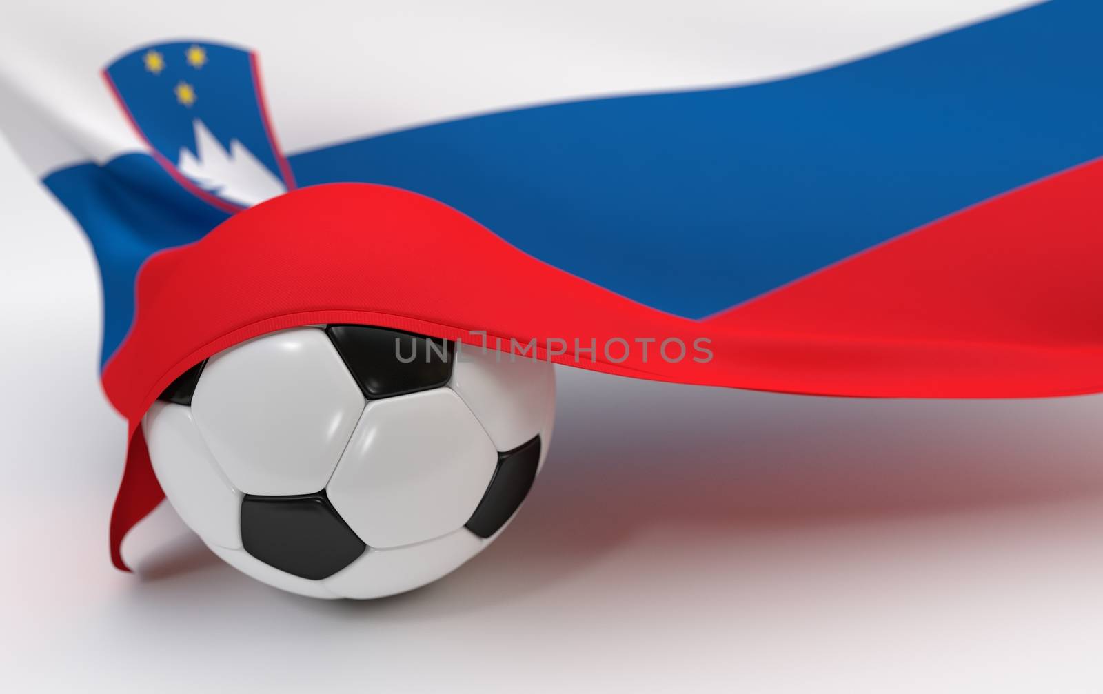 Slovenia flag and soccer ball on white backgrounds