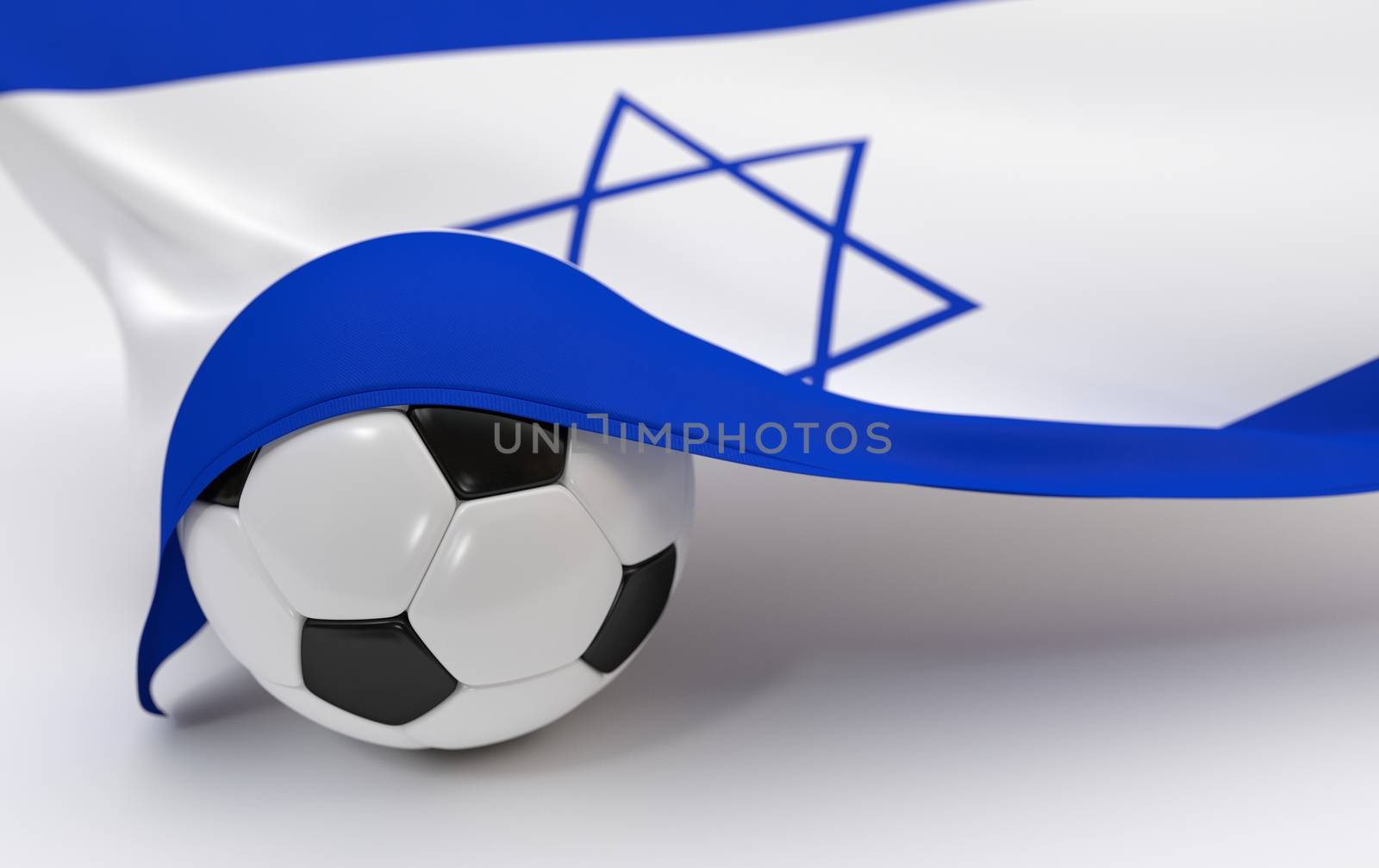 Israel flag and soccer ball on white backgrounds