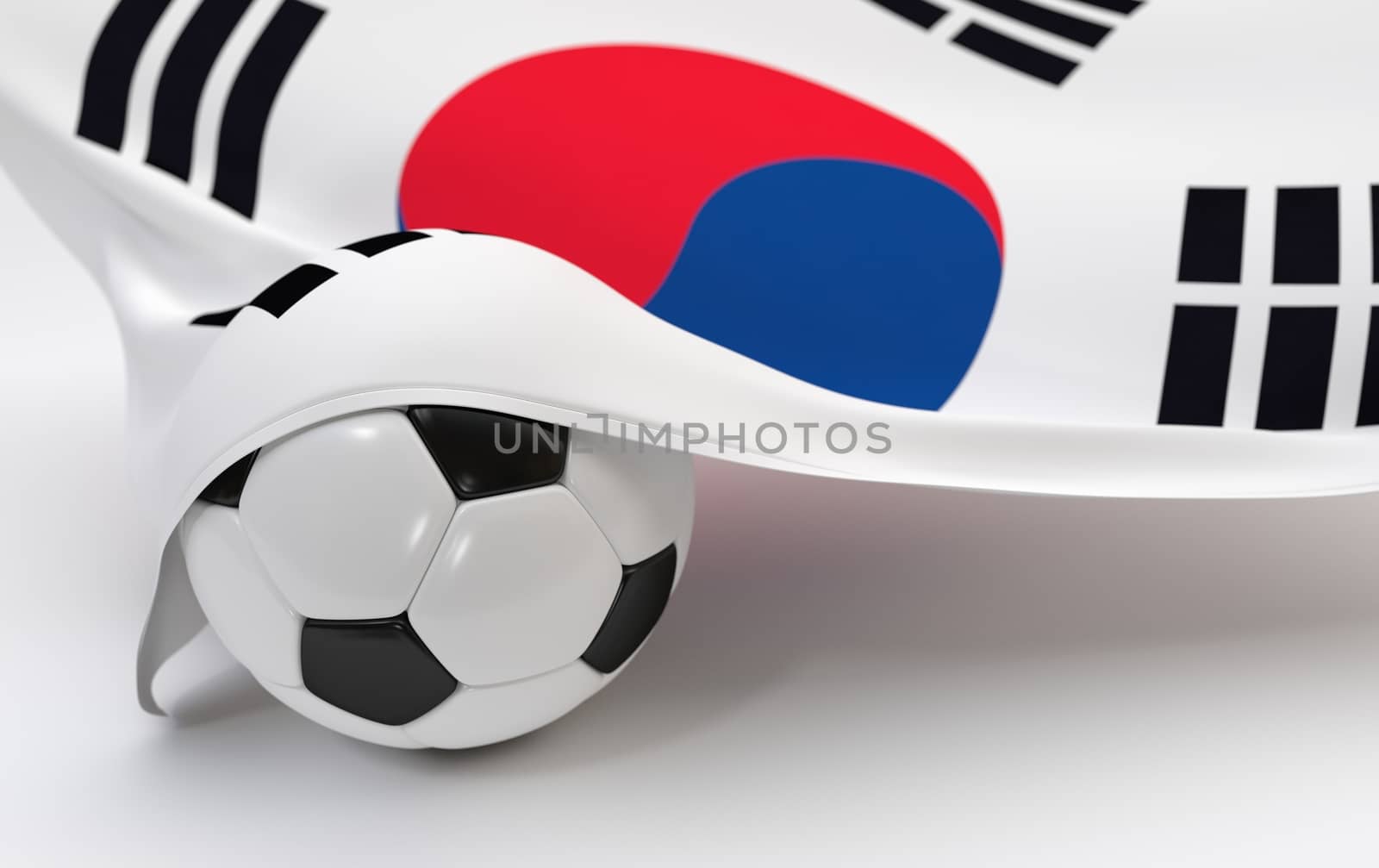 South Korea flag and soccer ball on white backgrounds