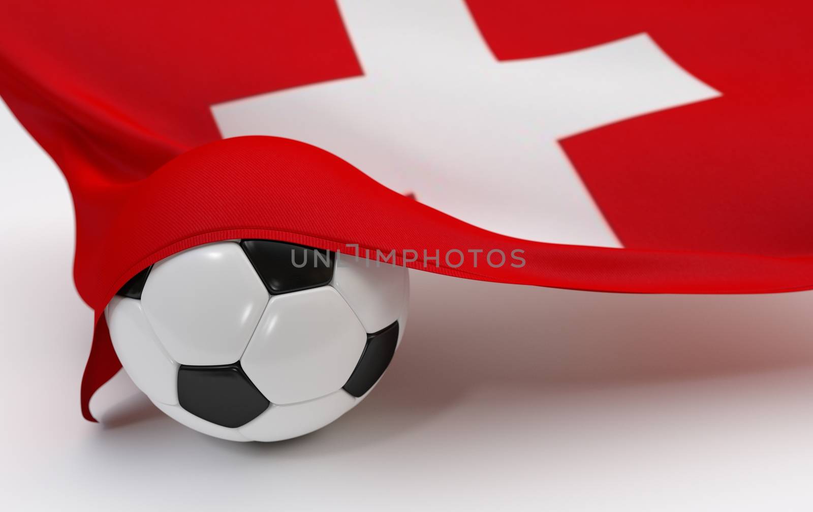 Switzerland flag and soccer ball on white backgrounds