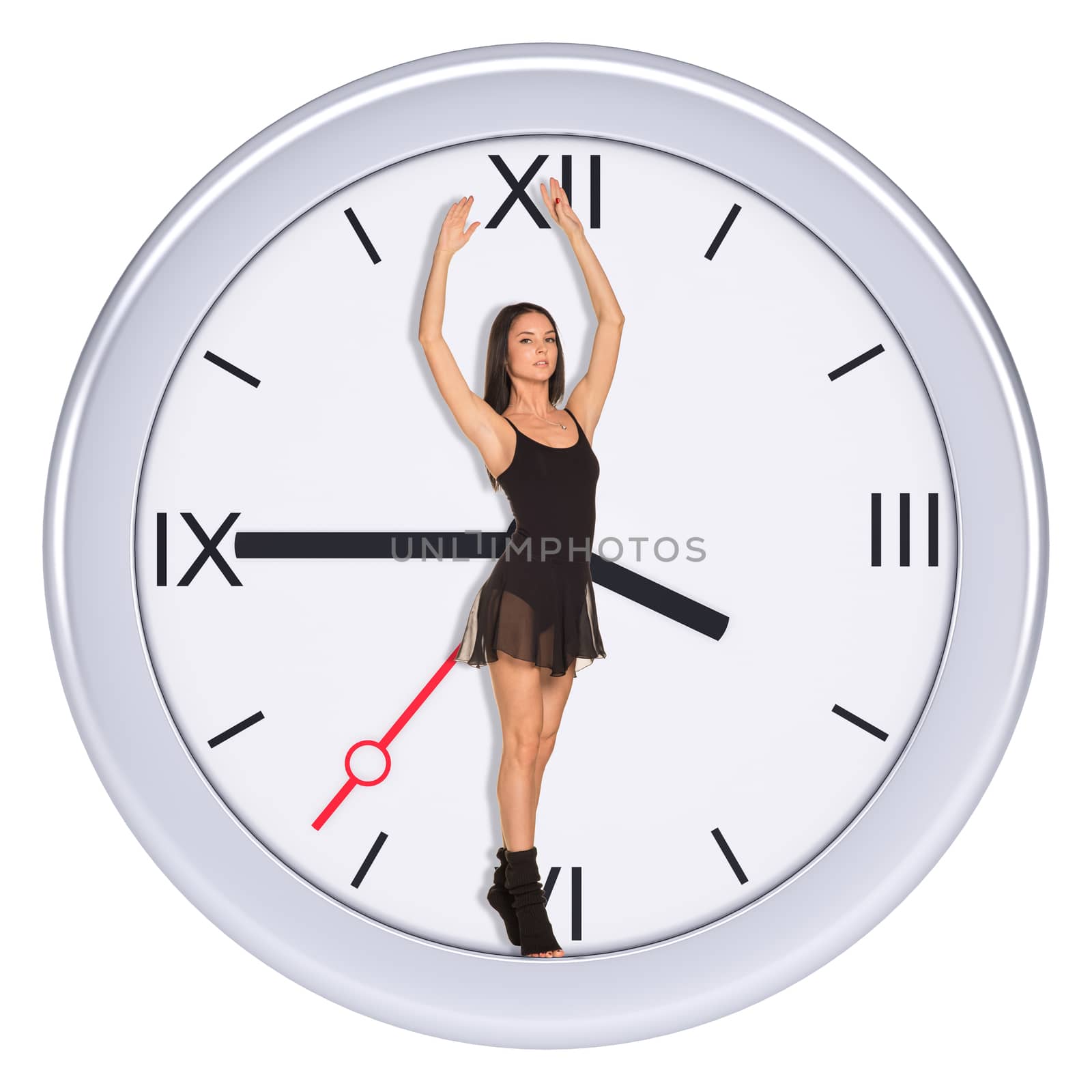 Young woman standing in center of clock  by cherezoff