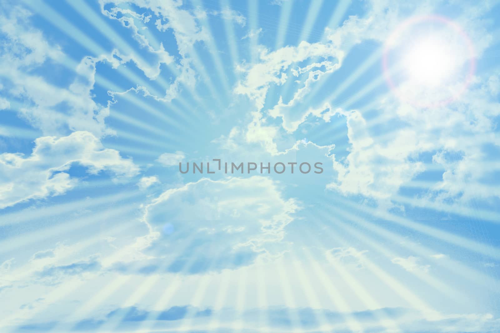 Abstract blue sky background with clouds and stripes