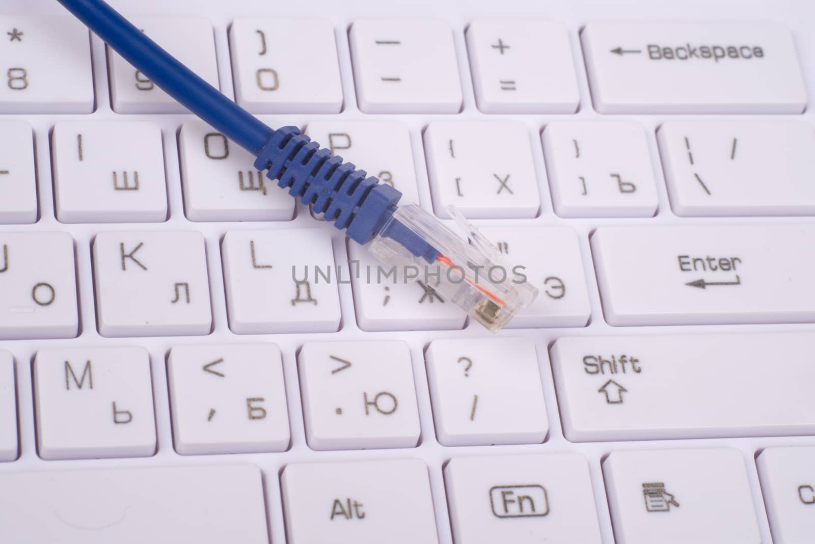 Computer cable with keyboard, close up view