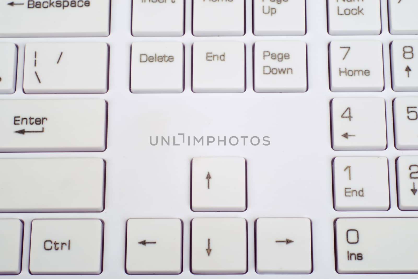 White computer keyboard with buttons, top view