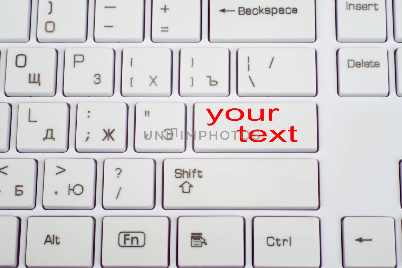 Computer keyboard with button your text, top view
