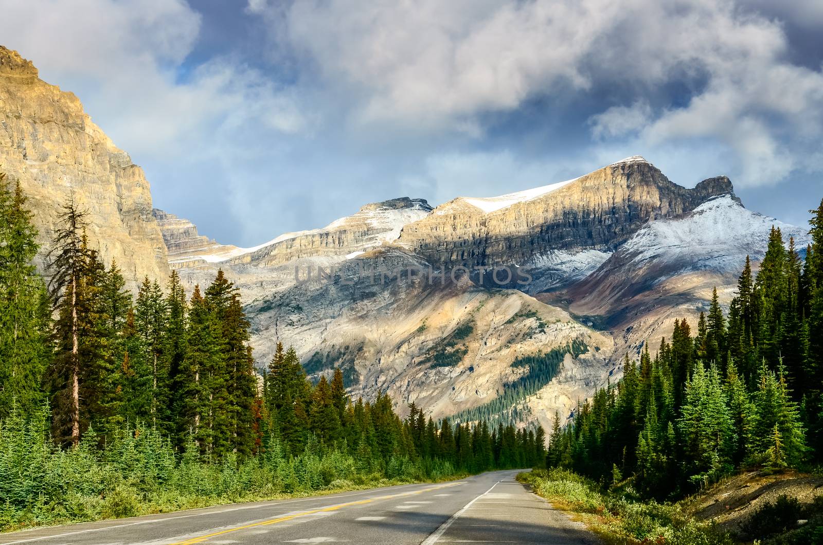 Scenic view of the road on Icefields parkway, Canadian Rockies, Canada