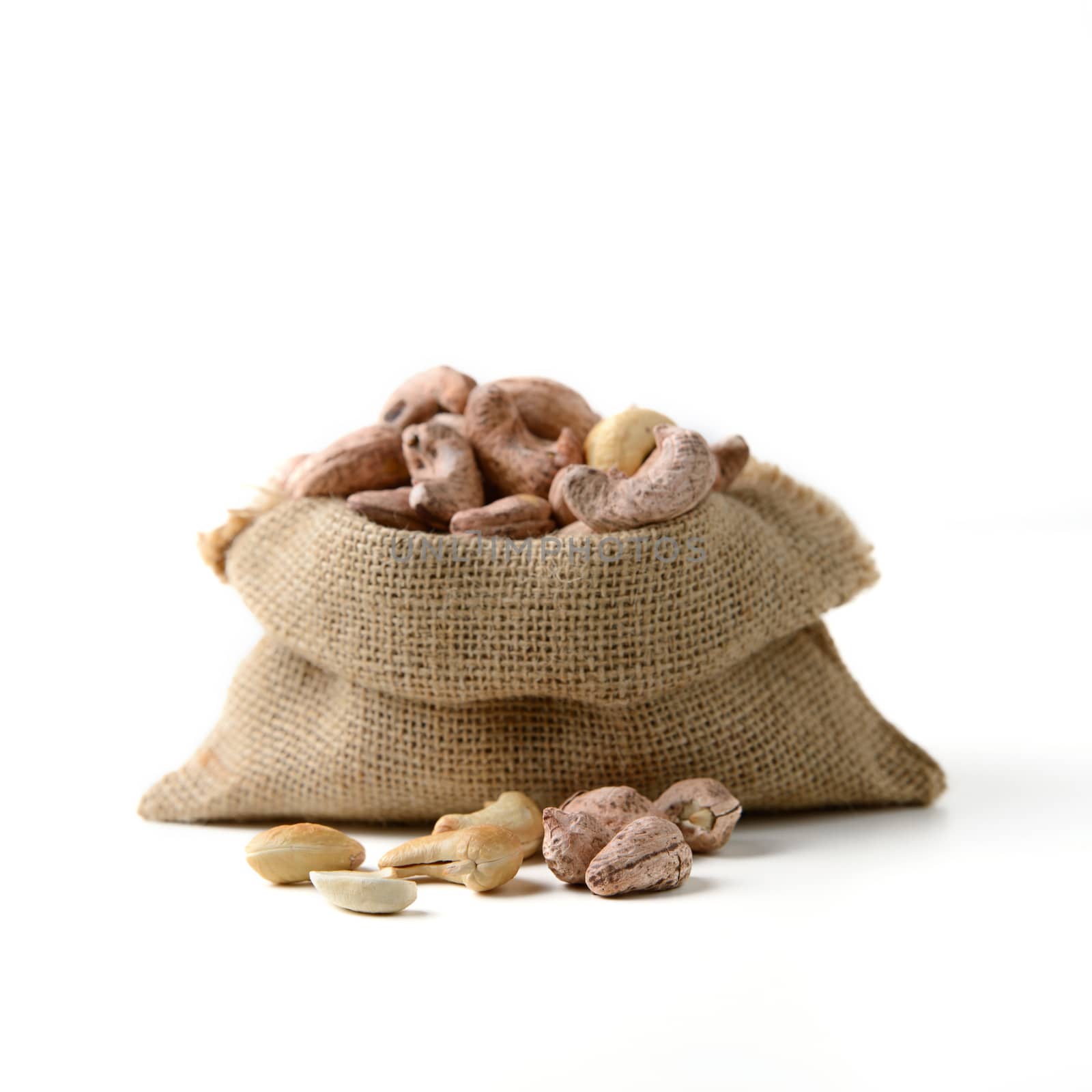 cashew nut in sack bag