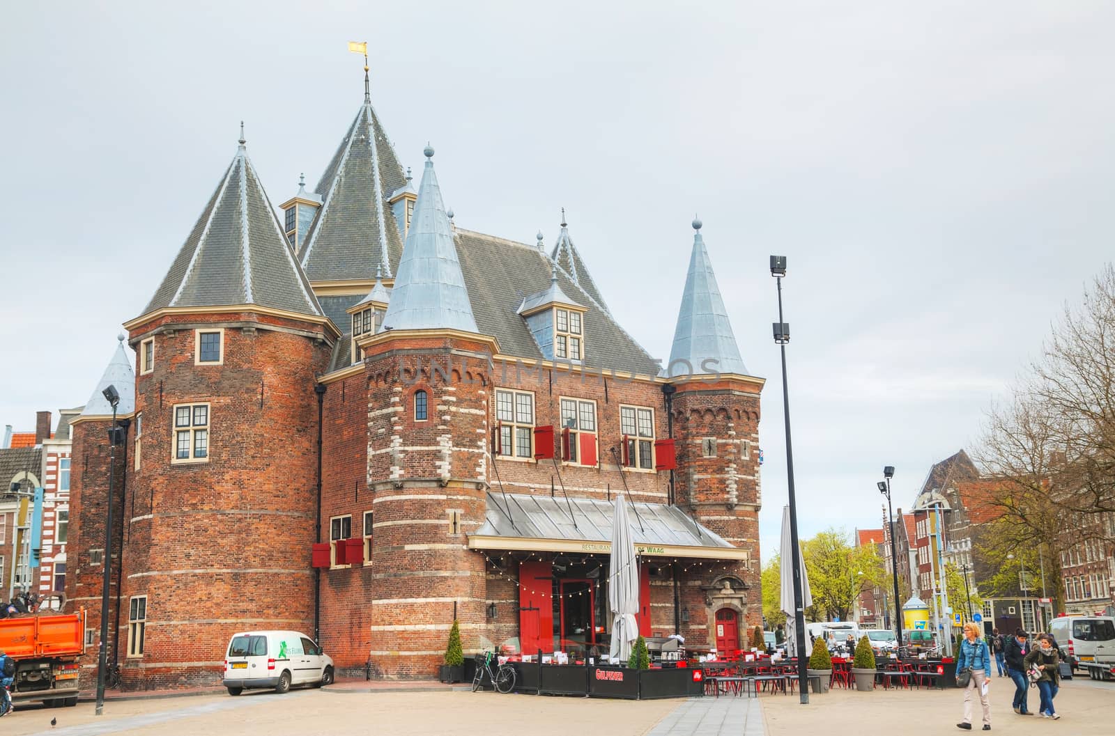 AMSTERDAM - APRIL 16: The Waag (Weigh house) on April 16, 2015 in Amsterdam, Netherlands. It's a 15th-century building on Nieuwmarkt square in Amsterdam. It was originally a city gate and part of the walls of Amsterdam.
