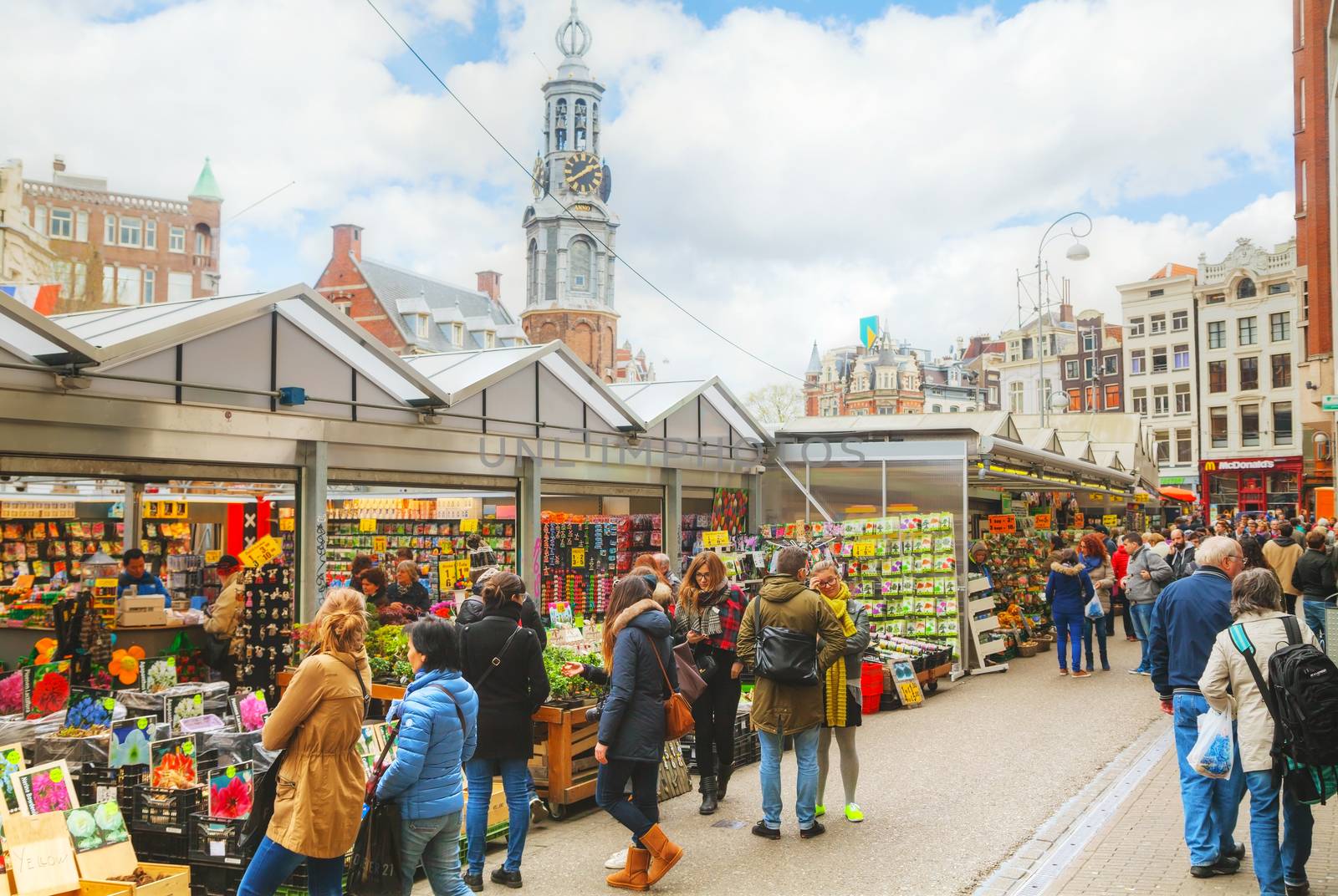 AMSTERDAM - APRIL 17: Floating flower market on April 17, 2015 in Amsterdam, Netherlands. It’s usually billed as the “world’s only floating flower market”.