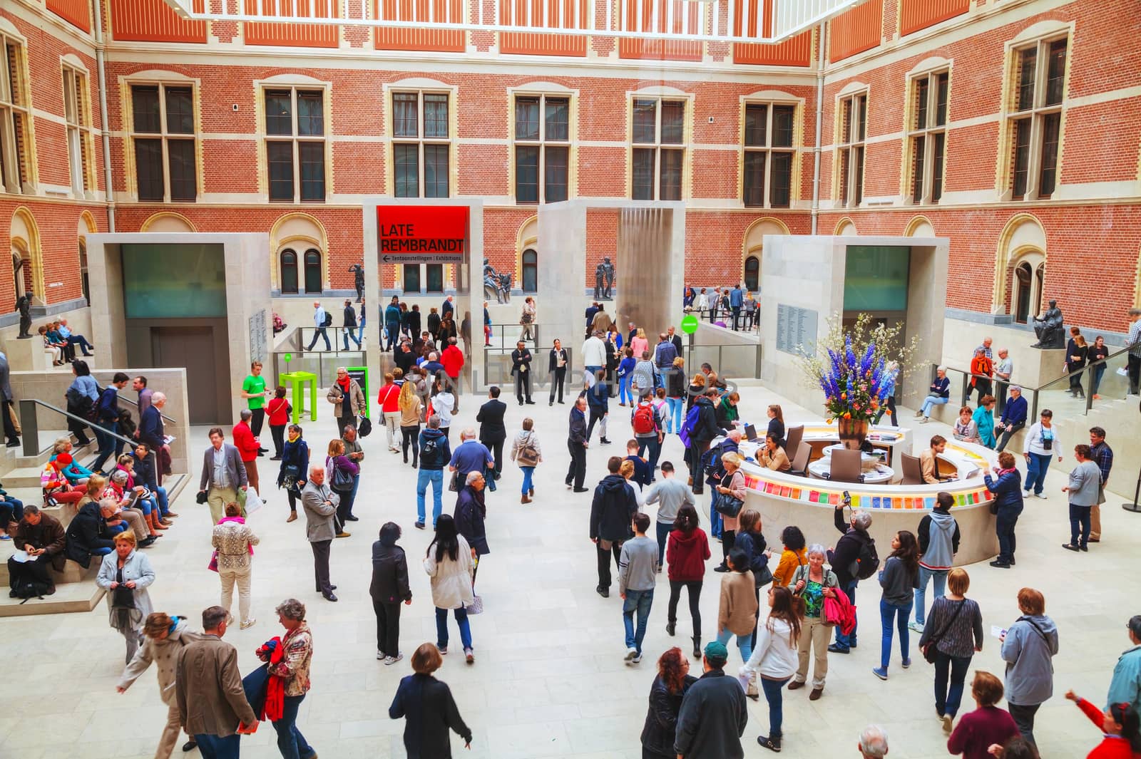 AMSTERDAM - APRIL 16: Entrance to Rijksmuseum crowded with people on April 16, 2015 in Amsterdam. It's a Netherlands national museum dedicated to arts and history.