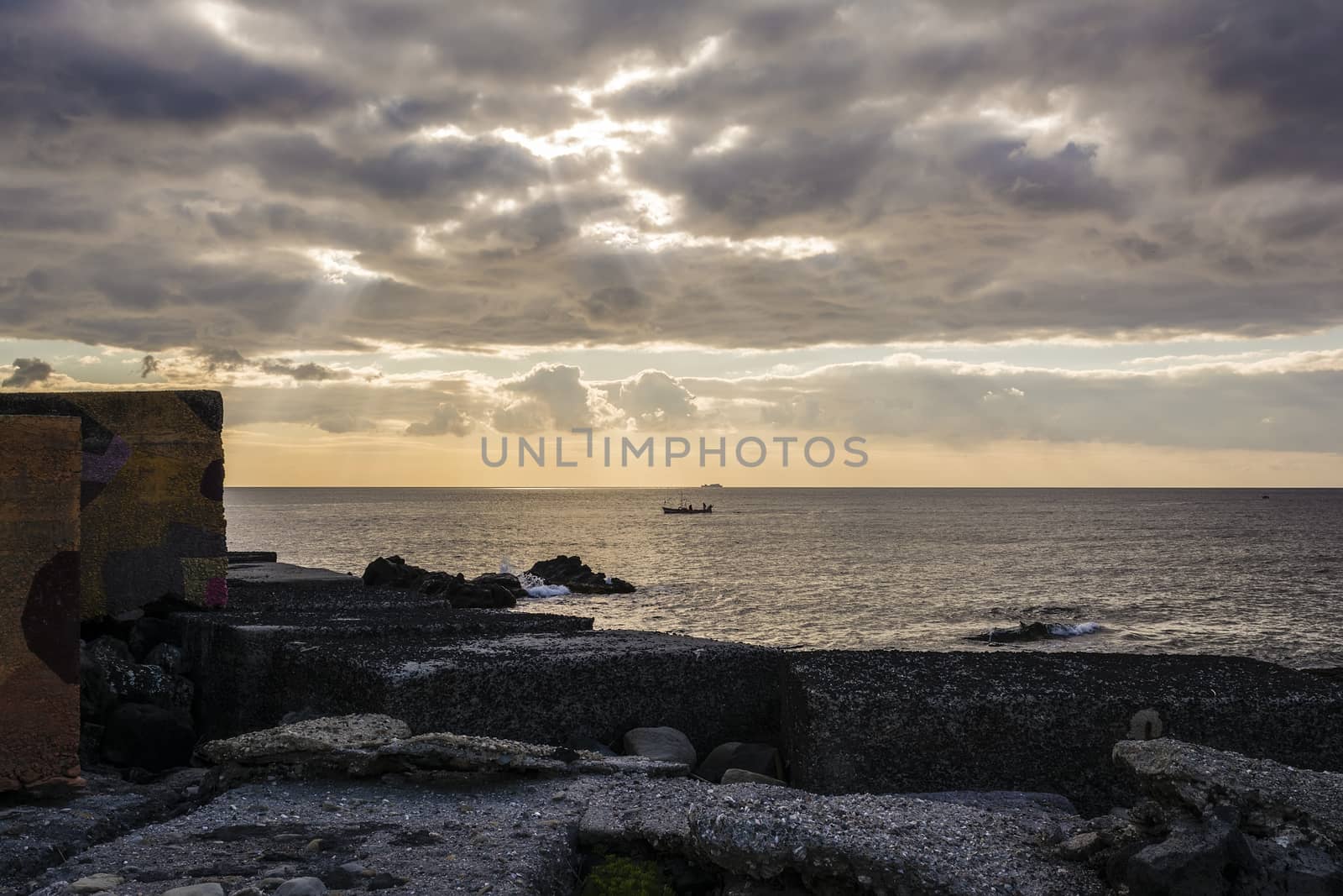 Sky with clouds over the the sea at Giardini-Naxos, Sicily, Italy