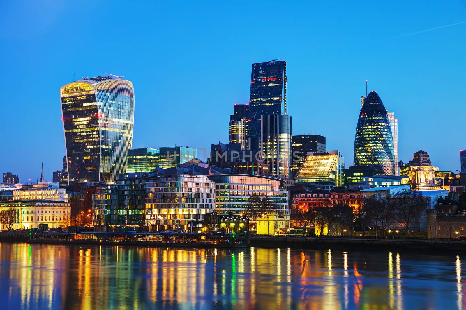 Financial district of the City of London in the night