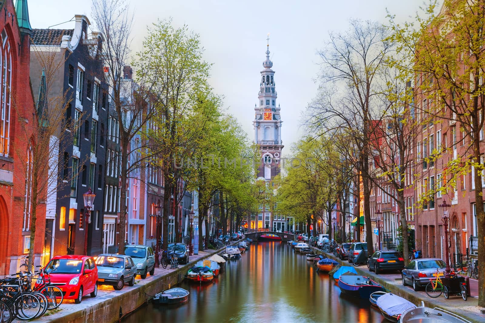 Zuiderkerk church in Amsterdam in the evening