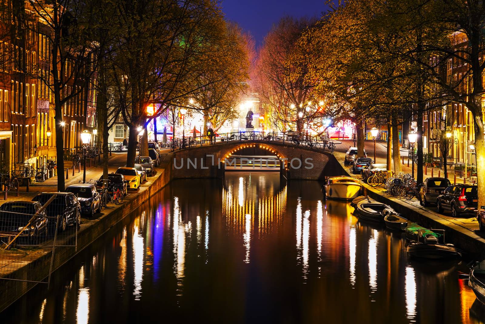 Night city view of Amsterdam, the Netherlands