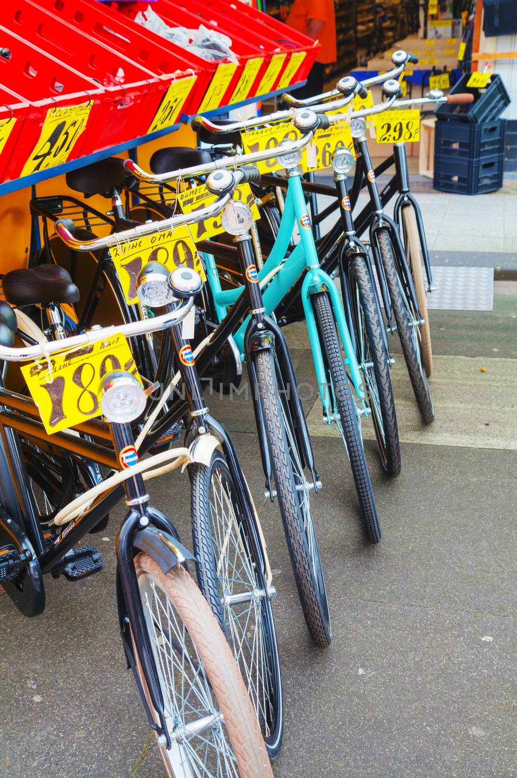 Bicycles at the street on sale in Amsterdam by AndreyKr