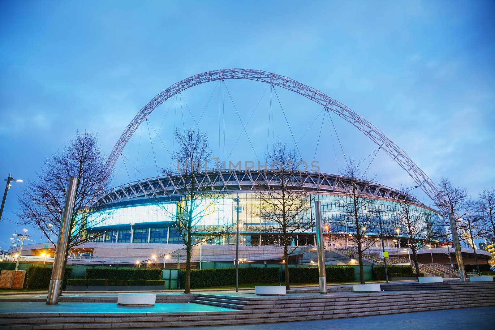 LONDON - APRIL 6: Wembley stadium on April 6, 2015 in London, UK. It's a football stadium in Wembley Park, which opened in 2007 on the site of the original Wembley Stadium which was demolished in 2003