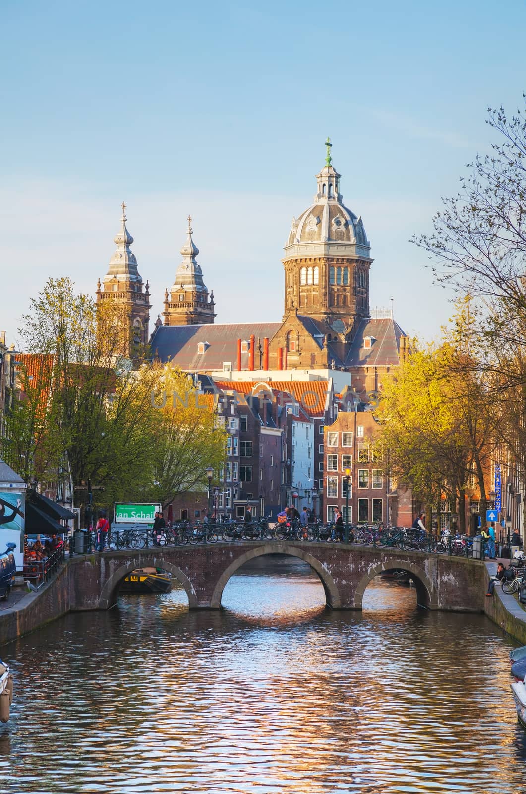 AMSTERDAM - APRIL 15: Basilica of Saint Nicholas (Sint-Nicolaasbasiliek) on April 15, 2015 in Amsterdam, Netherlands. Officially the church was called St. Nicholas inside the Walls, i.e. the oldest part of the Amsterdam defence works.