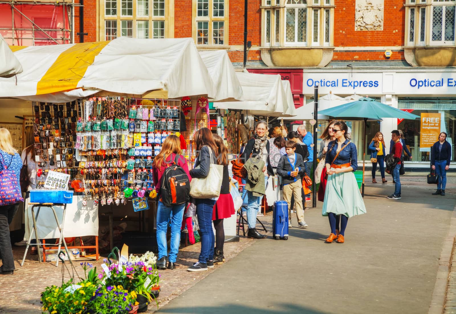 Street souvenir shops at the Market square in Cambridge by AndreyKr