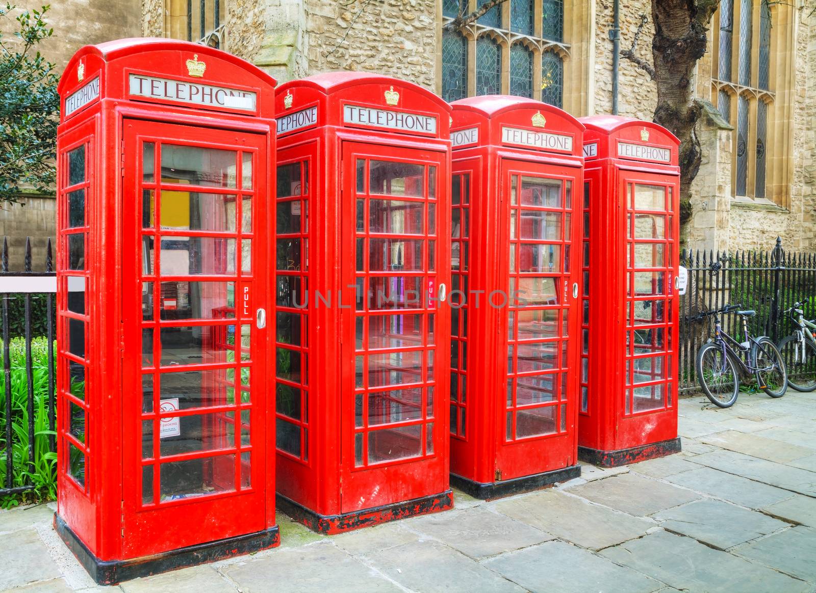Famous red telephone booths in Cambridge, UK